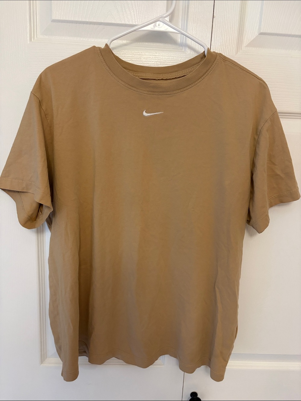 Nike Men's Short Sleeve Crew Tee in Camel with White Swoosh